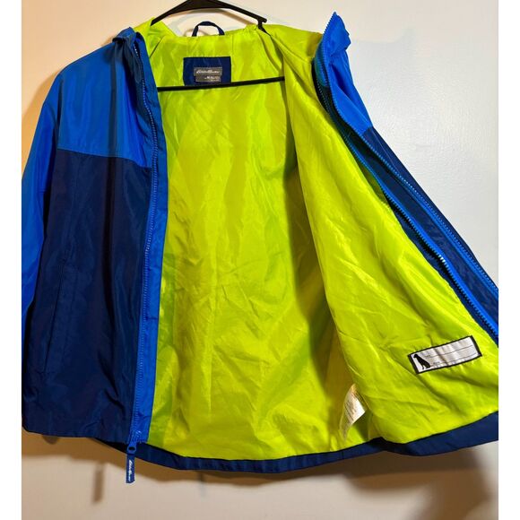 Eddie Bauer Kids Lightweight Hooded Jacket Size M 10/12 – Blue/Navy, Lime Lining - Picture 2 of 6